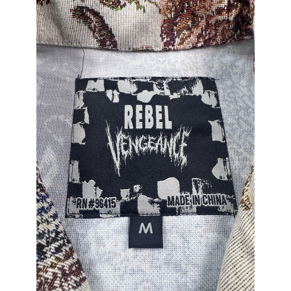 REBEL VENGEANCE Tapestry Floral Dragon Multicolor MOTO WOVEN SHIRT JACKET M NWT - Picture 2 of 6